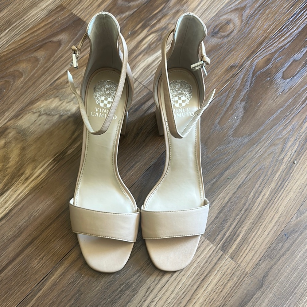 Vince Camuto Tan Heels with Ankle Strap and Open Toe